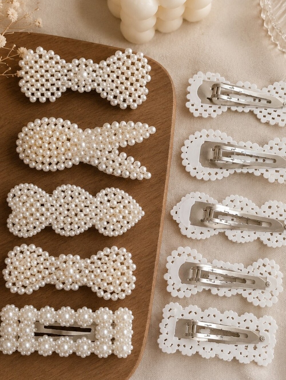 Pearl Beaded Bow Heart Bunny Hair Clip Set 🎀 Coquette Pearl Barrettes x 5 New